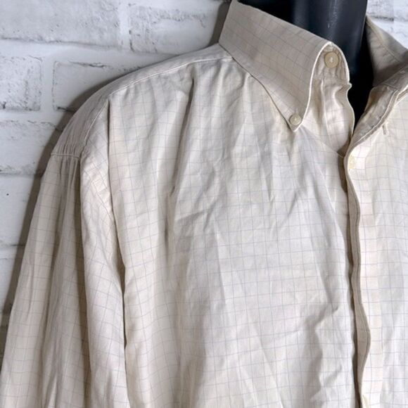 George 80’s 2 Ply Combed Cotton Ivory Checkered Button Down Shirt 2X XXL - Picture 2 of 5